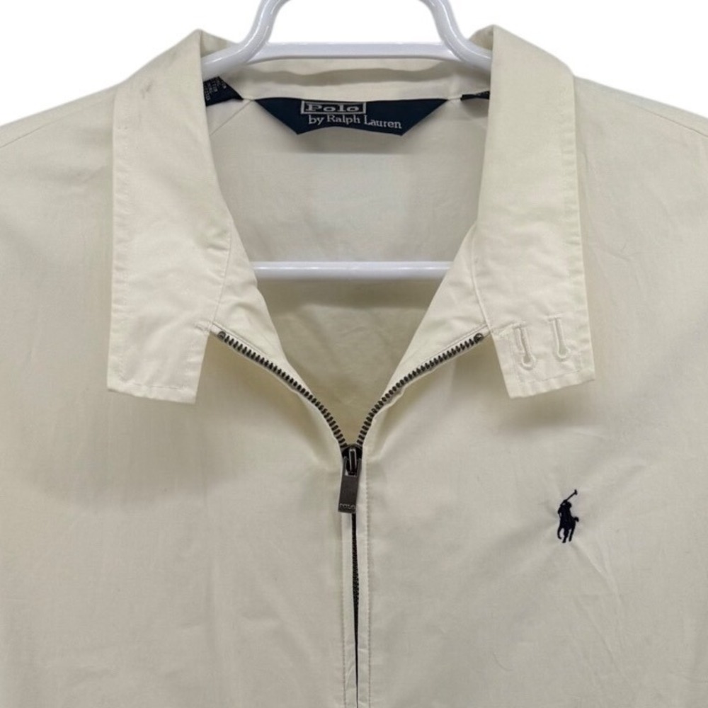 Polo Ralph Lauren Mens Harrington Jacket Cream Cotton Striped Trim Large